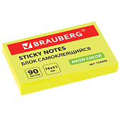Блок самоклеящийся (стикер), BRAUBERG, НЕОНОВЫЙ, 76х51 мм, 90 л., желтый, 122699